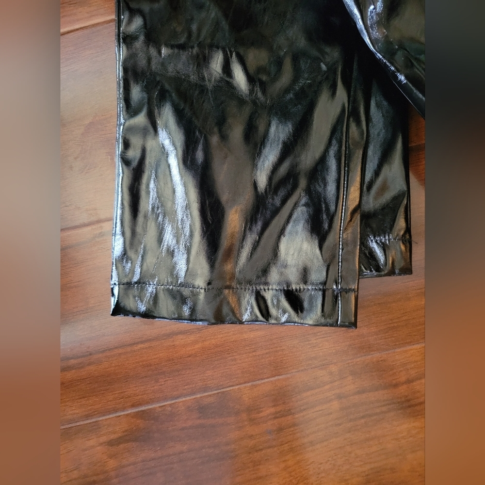 Salty Black Patent Vinyl Pants Size S Glossy Faux Leather Straight Leg - Picture 5 of 5